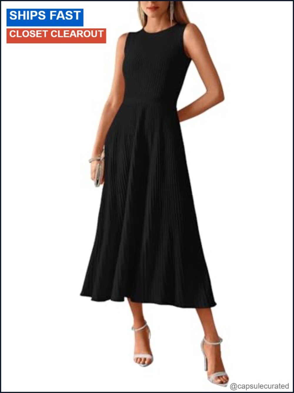 Women Midi Tank Dress Rib Knit Bodycon Sleeveless Casual A-Line